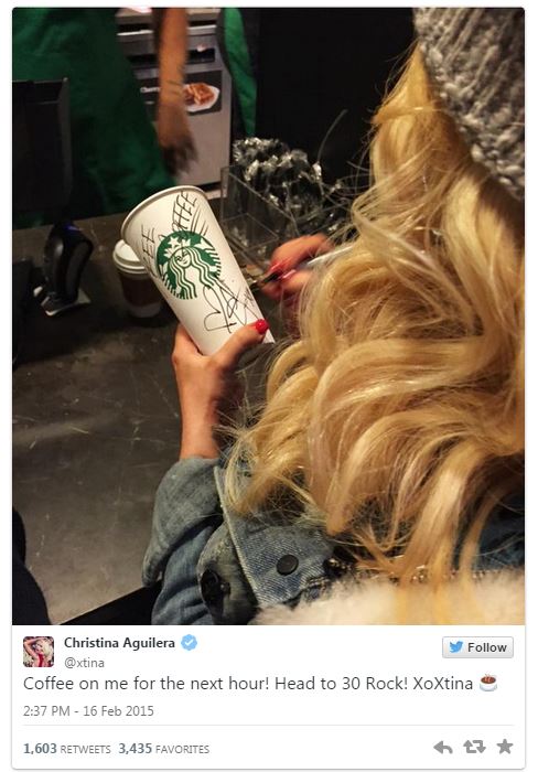 Christina Aguilera bought customers coffee at Starbucks Rockefeller Center Concourse in New York