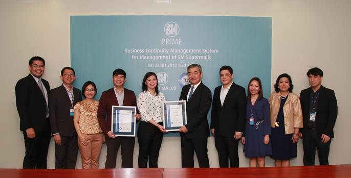 Philippines: SM Prime Holdings mall business announces recent ISO 22301 certification 