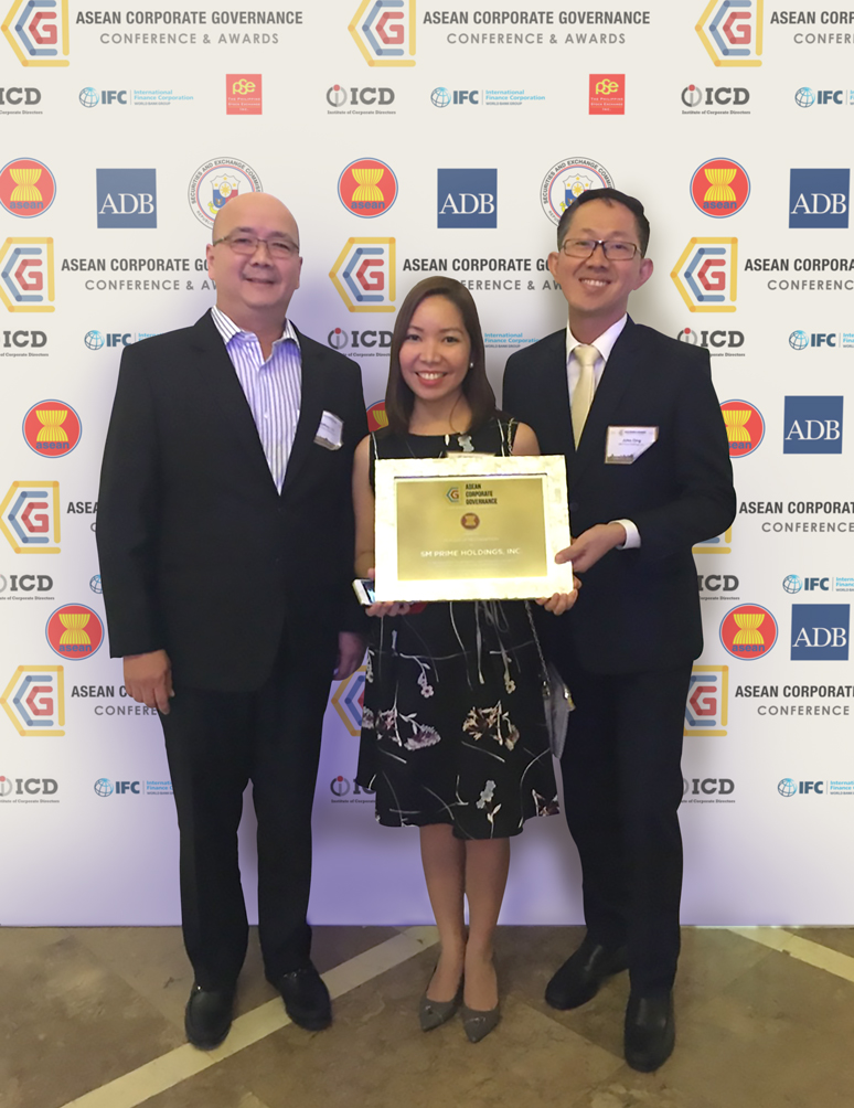 SM Prime named among the Top 50 Publicly Listed Companies in the ASEAN region; receives ASEAN Corporate Governance Award 