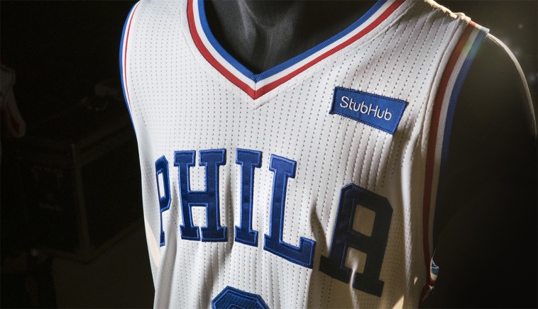 The Philadelphia 76ers and StubHub sign the first jersey patch sponsorship among major sports leagues in American history 