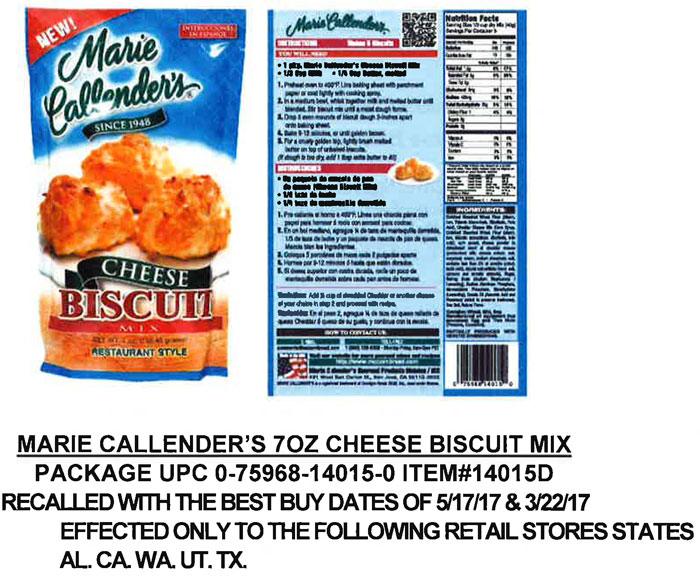 International Commissary Corporation: voluntary recall of Marie Callender's 7oz & 14oz Cheese Biscuit Mix 