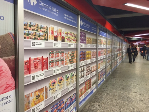 Carrefour Italia launches 200 meter long virtual supermarket at Loreto metro station in Milan 