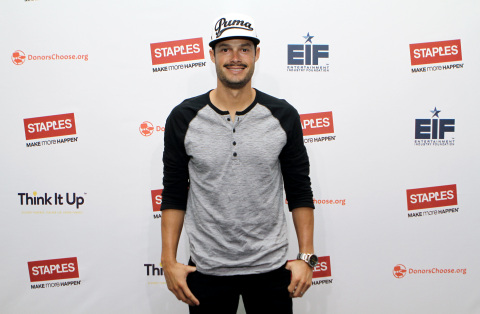 Boston Red Sox pitcher Joe Kelly at the Staples "Think It Up" press announcement held on Wednesday, September 2, 2015 at the W Boston Hotel. Staples announced today that it funded 214 local classroom projects in the Greater Boston area, as part of its recent $10 million pledge to ÒThink it UpÓ, a new national initiative of the Entertainment Industry Foundation in partnership with DonorsChoose.org. (Photo by Marc Andrew Deley/Invision for Staples/AP Images)