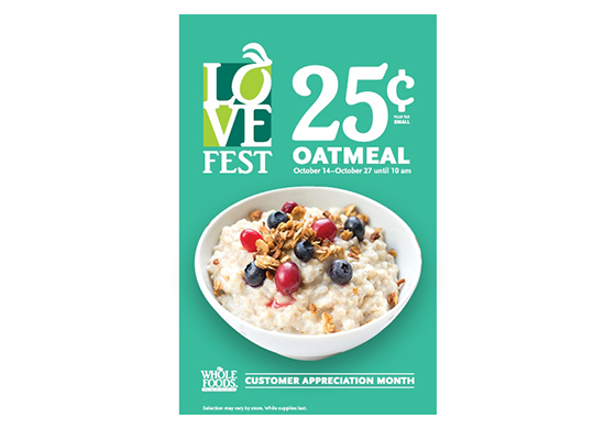 Whole Foods Market introduces new 25-cent offers beginning October 14 as part of the retailer’s “Love Fest” program 