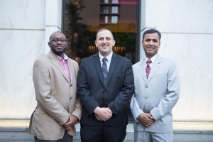 7‑Eleven granted franchise fee-free stores to three U.S. military veterans in the company’s inaugural Operation: Take Command competition in 2015. They and their franchise store locations are, from left are, Mark Anthony Page in Burleson, Texas; Robert Kemna, Miami, and Salil Gautam in Norfolk, Va.
