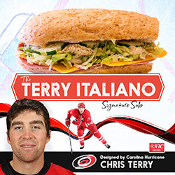 Carolina Hurricanes left wing Chris Terry debuts his personally designed Signature Sub Sandwich at Harris Teeter 
