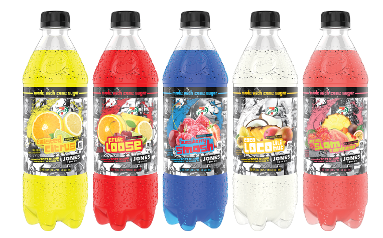 7‑Eleven, Inc. and Jones Soda Co. have partnered to create 7-Select® brand premium sodas crafted by Jones, the first premium carbonated beverage in the 7-Select private brand lineup. Flavors include: Twisted Citrus, Fruit Loose, Cocolocolilinut, Tropical Slam Rambutan and Bluesberry Smash.