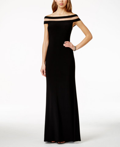 Betsy & Adam off-the-shoulder illusion gown, $199, available at select Macy's stores and on macys.com (Photo: Business Wire)