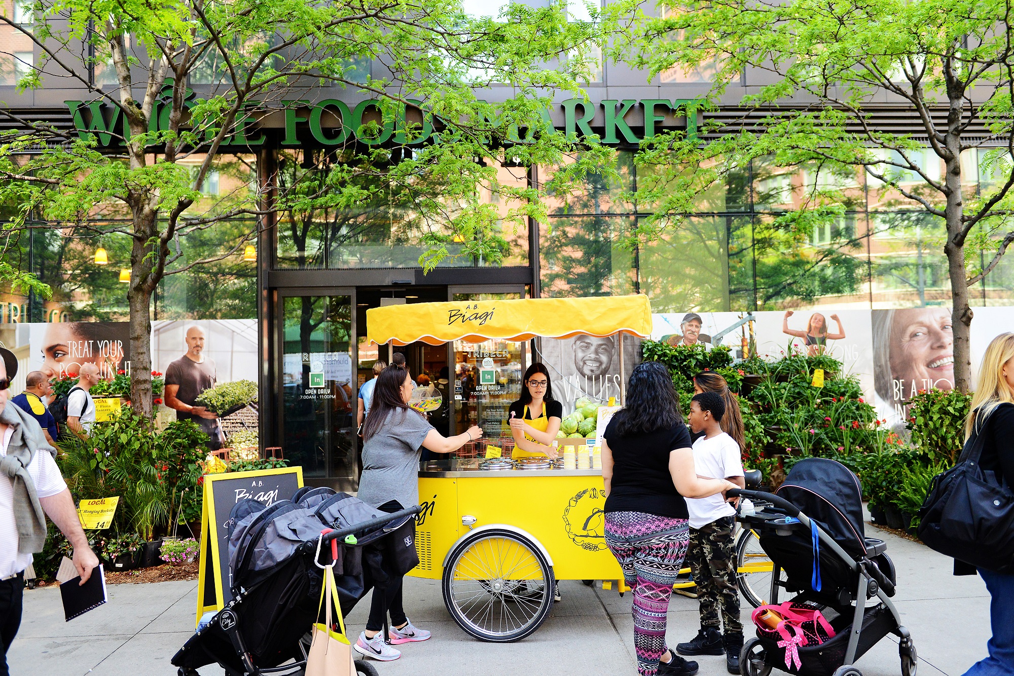Biagi sets up their carts outside of Whole Foods Market’s Tribeca and Upper East Side locations 