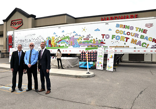 Federated Co-operatives Limited donates 400 cans of paint to restore buildings that were damaged or are being rebuilt in Fort McMurray 