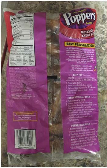 Monogram Appetizers of Plover, Wisconsin recalls 5000 cases of Poppers Brand Mozzarella Cheese Sticks 