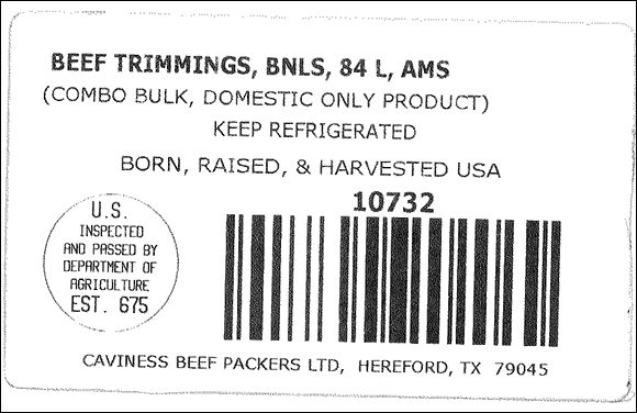 Caviness Beef Packers recalls boneless beef trim products that may be contaminated withE. coli O103 