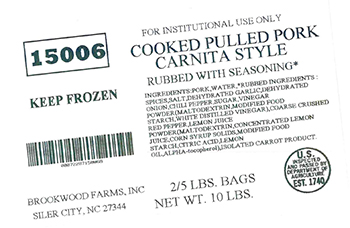 USDA FSIS: Brookwood Farms, Inc., recalls pulled pork products due to misbranding and undeclared allergens 