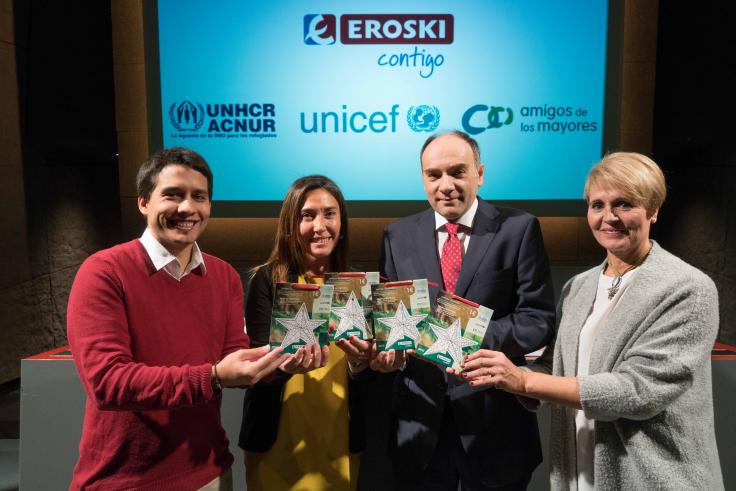 EROSKI lanza una campaña solidaria en colaboración con ACNUR, Amigos de los Mayores y UNICEF 