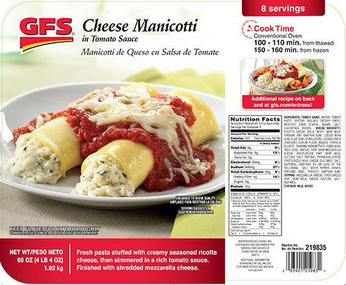 Request Foods recalls GFS® Cheese Manicotti that may contain egg allergen 